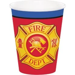 Party Central Club Pack Of 96 Yellow And Red Flaming Fire Truck Hot And Cold Disposable Party Cups 9 OZ