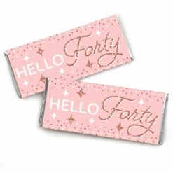 Big Dot Of Happiness 40th Pink Rose Gold Birthday - Candy Bar Wrapper Happy Birthday Party Favors - Set Of 24