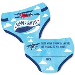 Big Dot Of Happiness Taking Flight - Airplane - Diaper Shaped Raffle Ticket Inserts - Vintage Plane Baby Shower - Diaper Raffle Game - Set Of 24
