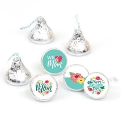 Big Dot Of Happiness Colorful Floral Happy Mother's Day - We Love Mom Party Round Candy Sticker Favors - Labels Fits Chocolate Candy (1 Sheet Of 108)