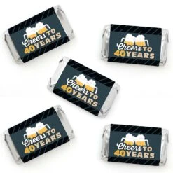 Big Dot Of Happiness Cheers And Beers To 40 Years - Mini Candy Bar Wrapper Stickers - 40th Birthday Party Small Favors - 40 Count