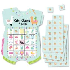Big Dot Of Happiness Whole Llama Fun - Picture Bingo Cards And Markers - Llama Fiesta Baby Shower Shaped Bingo Game - Set Of 18