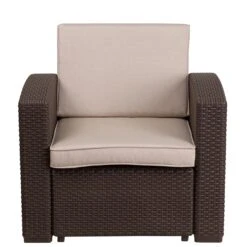 Flash Furniture 32.75" Chocolate Brown Outdoor Patio Furniture - Beige Cushion