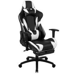 Flash Furniture 60" Black And White Contemporary Gaming Office Ergonomic Computer Chair With Slide Out Footrest