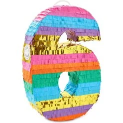 Rainbow Pinata Number 6 For Kids Birthday Party Fiesta (Small, 11.3 X 16.5 X 3 In)