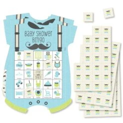 Big Dot Of Happiness Dashing Little Man Mustache Party - Picture Bingo Cards And Markers - Baby Shower Shaped Bingo Game - Set Of 18