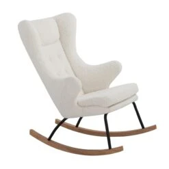 Saltoro Sherpi Cid 28 Inch Rocking Chair, White Sherpa Fabric, Black Metal And Wood Base-