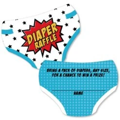 Big Dot Of Happiness Bam Superhero - Diaper Shaped Raffle Ticket Inserts - Baby Shower Activities - Diaper Raffle Game - Set Of 24