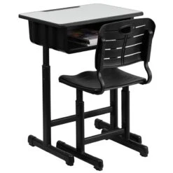 Adjustable Height Student Desk And Chair With Black Pedestal Frame -Optima Home Decor Store 400090583496800