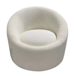 Saltoro Sherpi 33 Inch Accent Chair, White Smooth Soft Polyester Fabric, Swivel Base-