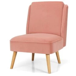 Gymax Velvet Accent Chair Single Sofa Chair Leisure Chair With Wood Frame Pink