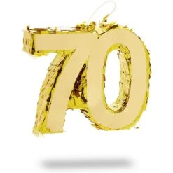 Mini Number 70 Pinata For 70th Birthday, Anniversary Party Decorations, Gold, 7.5 X 6 X 2 In.