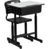 Adjustable Height Student Desk And Chair With Black Pedestal Frame