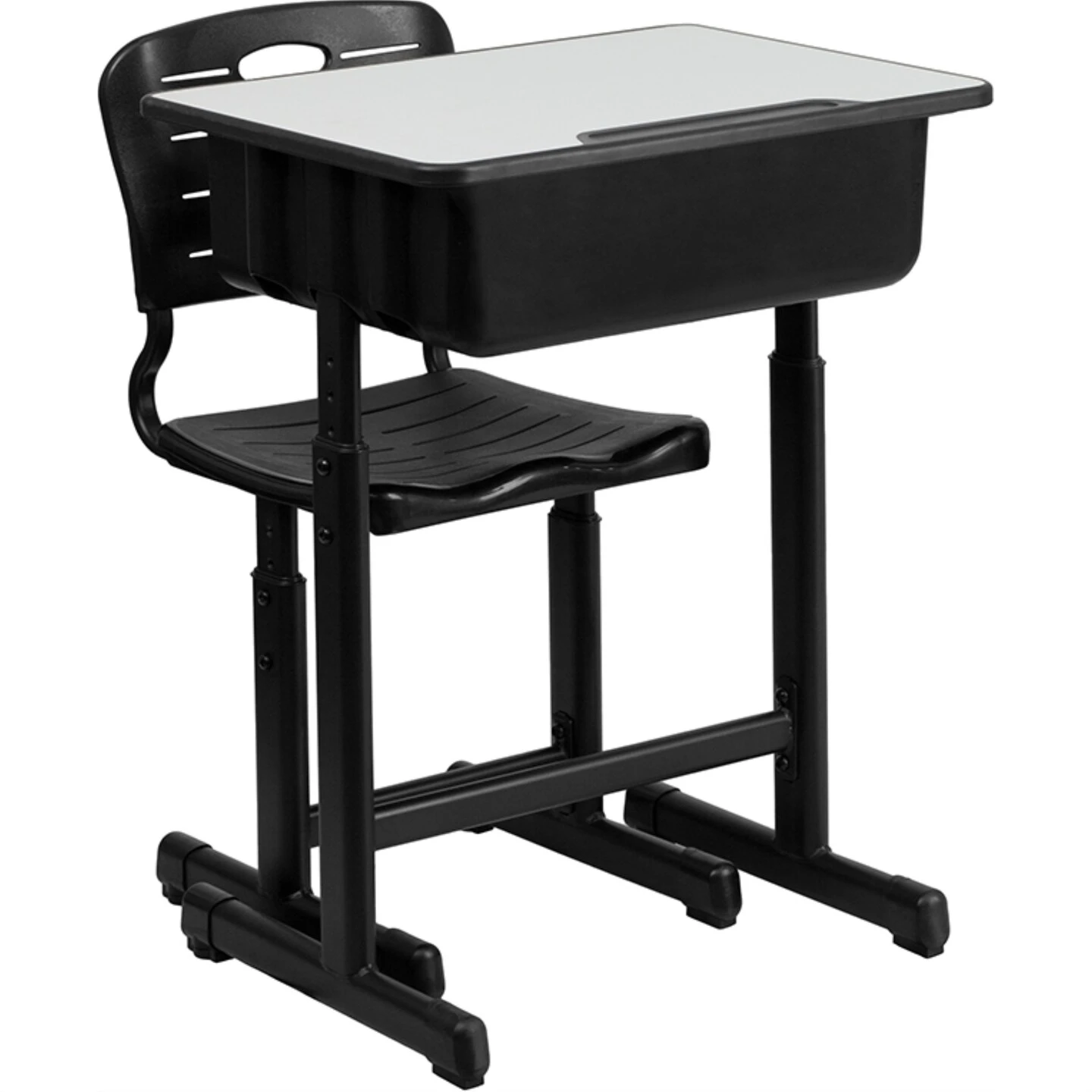 Adjustable Height Student Desk And Chair With Black Pedestal Frame