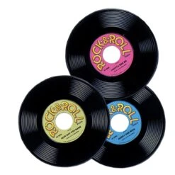 Party Central Club Pack Of 12 Vibrantly Colored Vintage Style 50's Rock And Roll Record Decors 9"