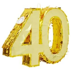 Gold Foil Number 40 Pinata For 40th Birthday Party Decorations, Centerpieces, Anniversary Celebrations (Small, 16.5 X 13 In)