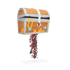 Treasure Chest Pinata - Pull String Pirate Pinata, Under The Sea, Adventure Themed Party Decorations (Small, 12x10x6.5 In)