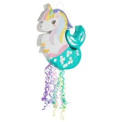 Small Unicorn Mermaid Pull String Pinata For Girls Mermicorn Birthday Party Decorations (16.5 X 13 X 3 In)