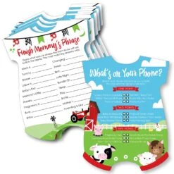 Big Dot Of Happiness Farm Animals - 2-in-1 Barnyard Baby Shower Cards - Activity Duo Games - Set Of 20