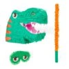 Large Green Dinosaur Pinata With Stick & Blindfold For Kids Boys Dino Birthday Party Decorations Supplies, 20 X 13.75 X 5.5 In