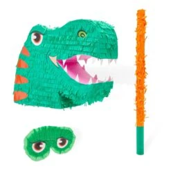 Large Green Dinosaur Pinata With Stick & Blindfold For Kids Boys Dino Birthday Party Decorations Supplies, 20 X 13.75 X 5.5 In