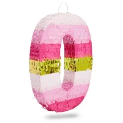 Small Pink And Gold Number 0 Pinata For Kids Birthday Party (11.35 X 16.5 X 3 In)