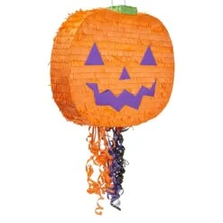 Pumpkin Pinata For Halloween Party Supplies Decorations, Pull String Orange Jack-o-Lantern (17 X 13 X 3 In)
