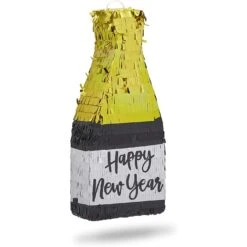 Happy New Year Small Champagne Bottle Piñata, NYE Party Decor (16.5 X 7 X 3 Inches)