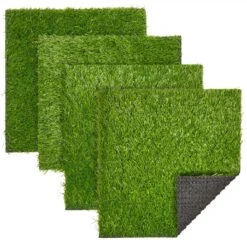Juvale 4-Pack Artificial Grass Mats - Faux Grass, Fake Turf Panels For Wall, Balcony, Patio, Outdoor Decor (12x12 In)