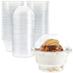 50-Pack 5 Oz Plastic Dessert Cups With Lids - Bulk Ice Cream Containers With Dome Lids (Clear)