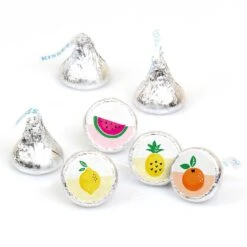 Big Dot Of Happiness Tutti Fruity - Frutti Summer Baby Shower Or Birthday Round Candy Sticker Favors - Labels Fits Chocolate Candy (1 Sheet Of 108)