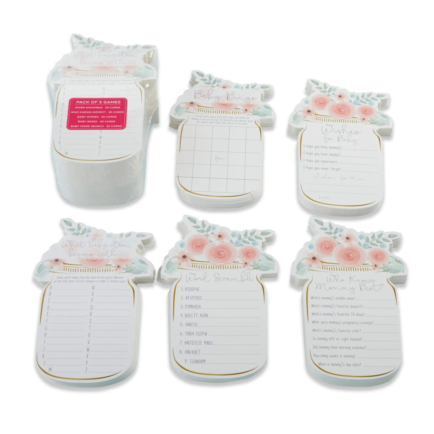 Kate Aspen® Floral Mason Jar Baby Shower 5-Game Card Set 3 Kate Aspen® Floral Mason Jar Baby Shower 5-Game Card Set