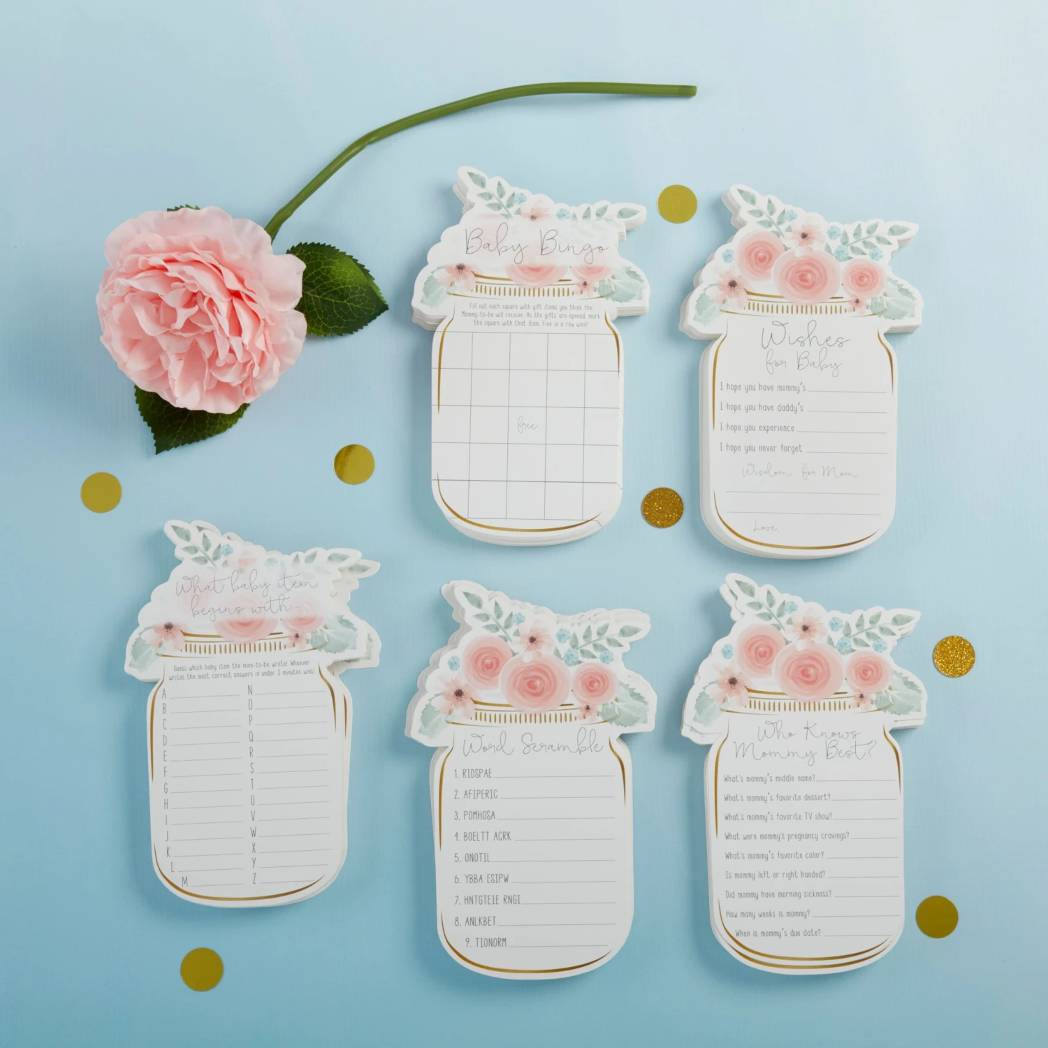 Kate Aspen® Floral Mason Jar Baby Shower 5-Game Card Set 5 Kate Aspen® Floral Mason Jar Baby Shower 5-Game Card Set - Image 3