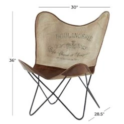 36" Brown Canvas & Iron Rustic Butterfly Accent Chair 16 36" Brown Canvas & Iron Rustic Butterfly Accent Chair -Optima Home Decor Store D304061S 7