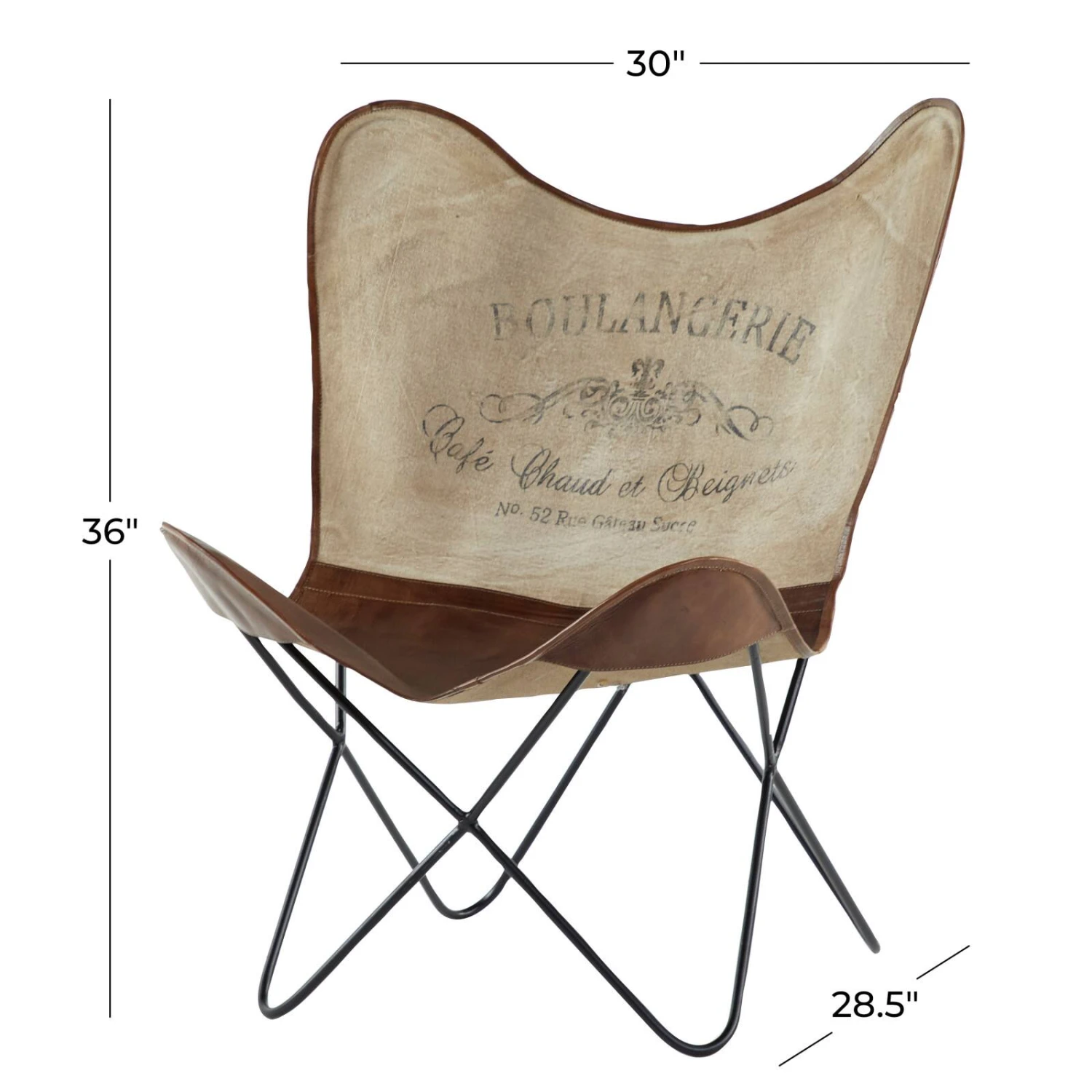 36" Brown Canvas & Iron Rustic Butterfly Accent Chair 9 36" Brown Canvas & Iron Rustic Butterfly Accent Chair - Image 7