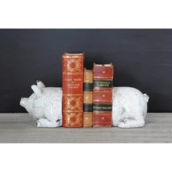 Distressed White Pig Terracotta Bookends Set -Optima Home Decor Store D318859S 2