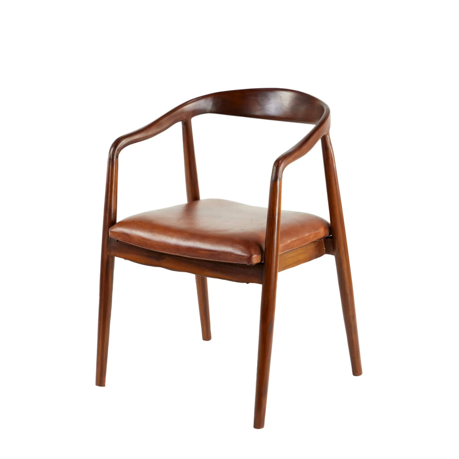 Brown Leather & Teak Contemporary Dining Chair 3 Brown Leather & Teak Contemporary Dining Chair