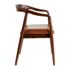 Brown Leather & Teak Contemporary Dining Chair 13 Brown Leather & Teak Contemporary Dining Chair -Optima Home Decor Store D359078S 3