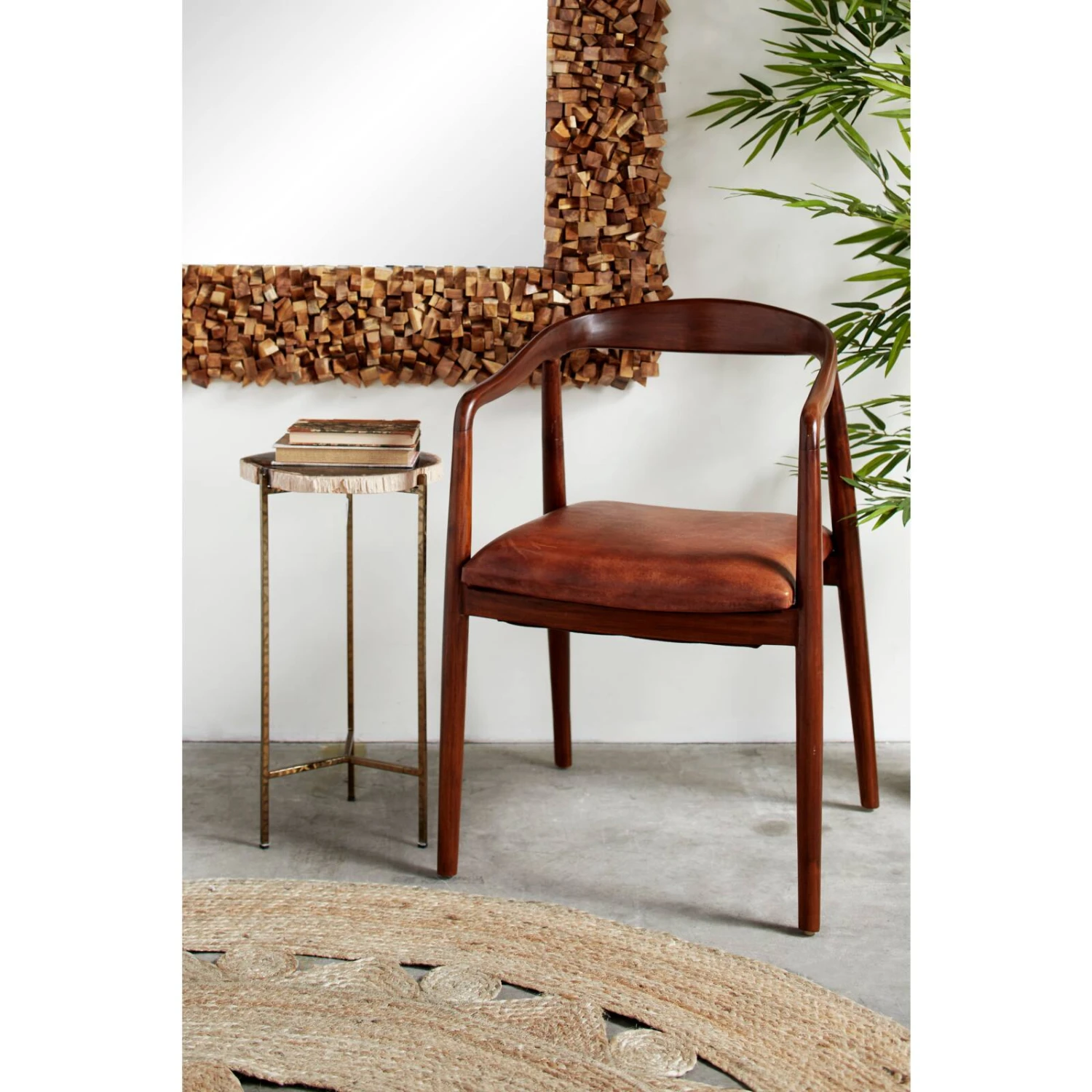 Brown Leather & Teak Contemporary Dining Chair 4 Brown Leather & Teak Contemporary Dining Chair - Image 2