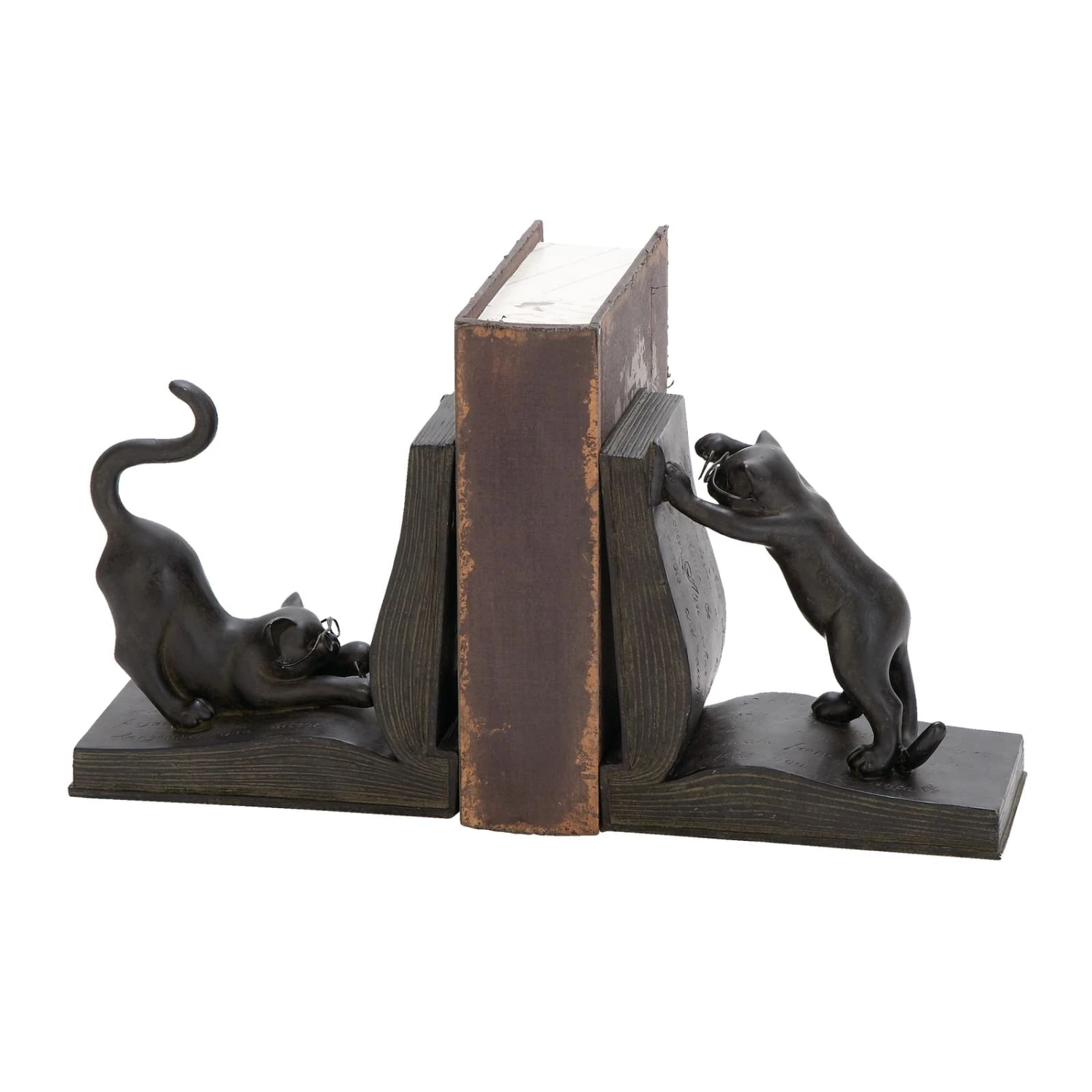Black Polystone Eclectic Cat Bookends Set 3 Black Polystone Eclectic Cat Bookends Set
