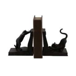 Black Polystone Eclectic Cat Bookends Set 11 Black Polystone Eclectic Cat Bookends Set -Optima Home Decor Store D365420S 2