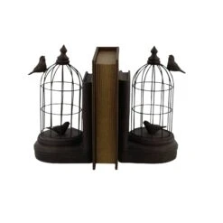 Black Metal Farmhouse Birdcage Bookends Set 18 Black Metal Farmhouse Birdcage Bookends Set -Optima Home Decor Store D365473S 4