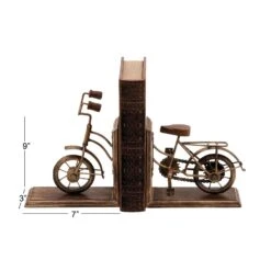 9" Brass & Wood Vintage Bicycle Bookends -Optima Home Decor Store D365481S 10