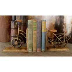 9" Brass & Wood Vintage Bicycle Bookends -Optima Home Decor Store D365481S 11