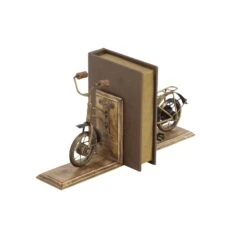 9" Brass & Wood Vintage Bicycle Bookends -Optima Home Decor Store D365481S 3