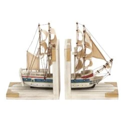 9" White Wood Coastal Sailboat Bookends, 2ct.