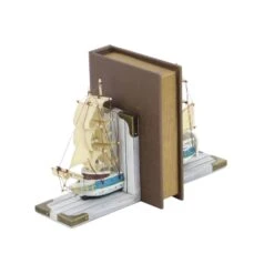 9" White Wood Coastal Sailboat Bookends, 2ct. -Optima Home Decor Store D365520S 3