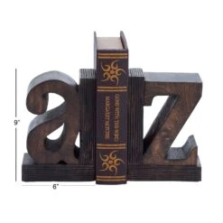 9" Brown Mango Wood Traditional A & Z Bookends, 2ct. 12 9" Brown Mango Wood Traditional A & Z Bookends, 2ct. -Optima Home Decor Store D365527S 14