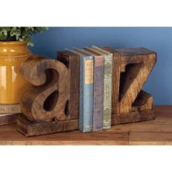 9" Brown Mango Wood Traditional A & Z Bookends, 2ct. 13 9" Brown Mango Wood Traditional A & Z Bookends, 2ct. -Optima Home Decor Store D365527S 15