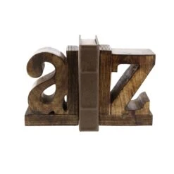 9" Brown Mango Wood Traditional A & Z Bookends, 2ct. 9 9" Brown Mango Wood Traditional A & Z Bookends, 2ct. -Optima Home Decor Store D365527S 3